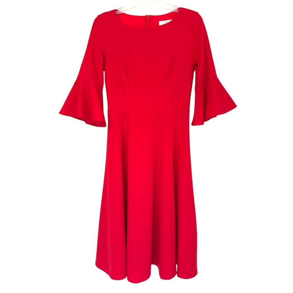 H.R. HomRain Womens Fit And Flare Red Midi Dress Flutter Sleeve  Size Small